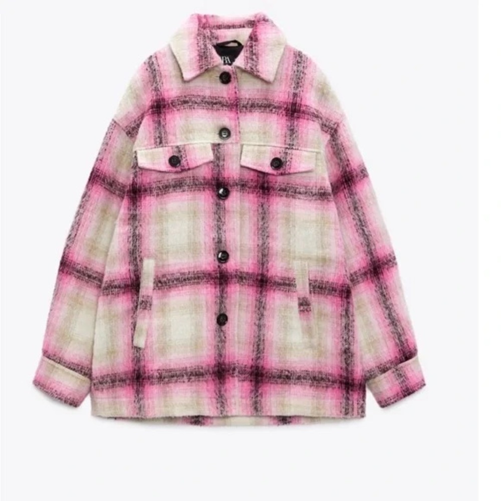 Zara pink plaid oversized shacket jacket size XS NWT